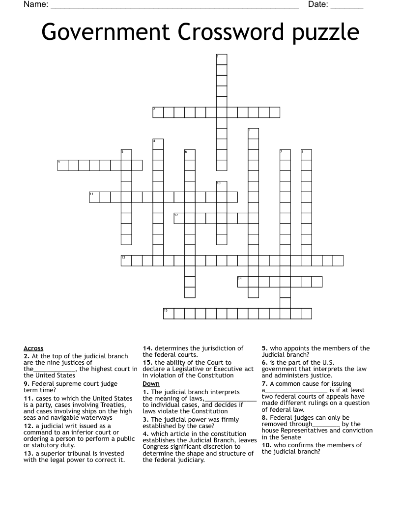 Government Crossword puzzle