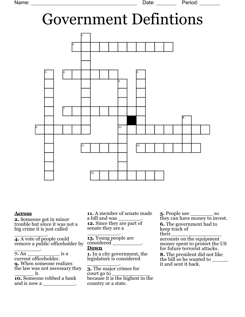 Government Defintions Crossword