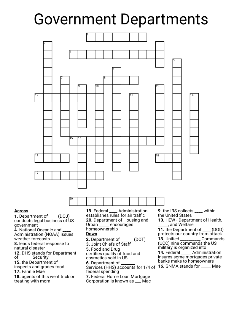 Government Departments Crossword