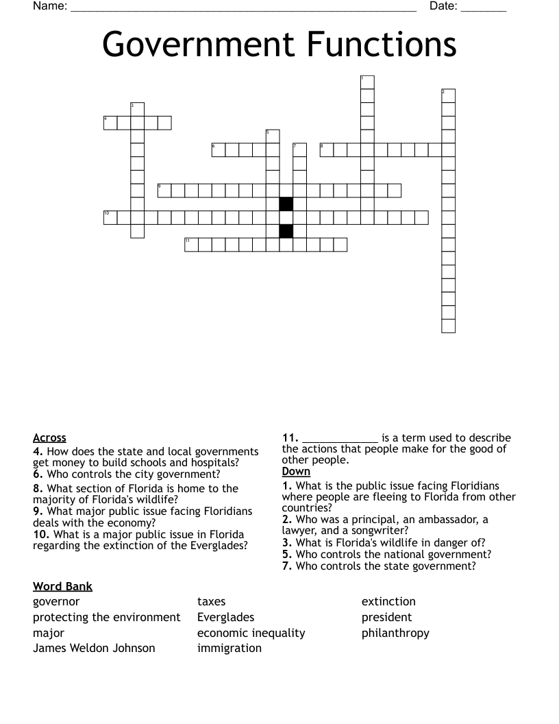 Government Functions Crossword