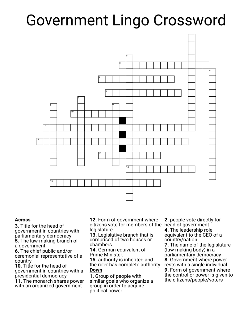 Government Lingo Crossword