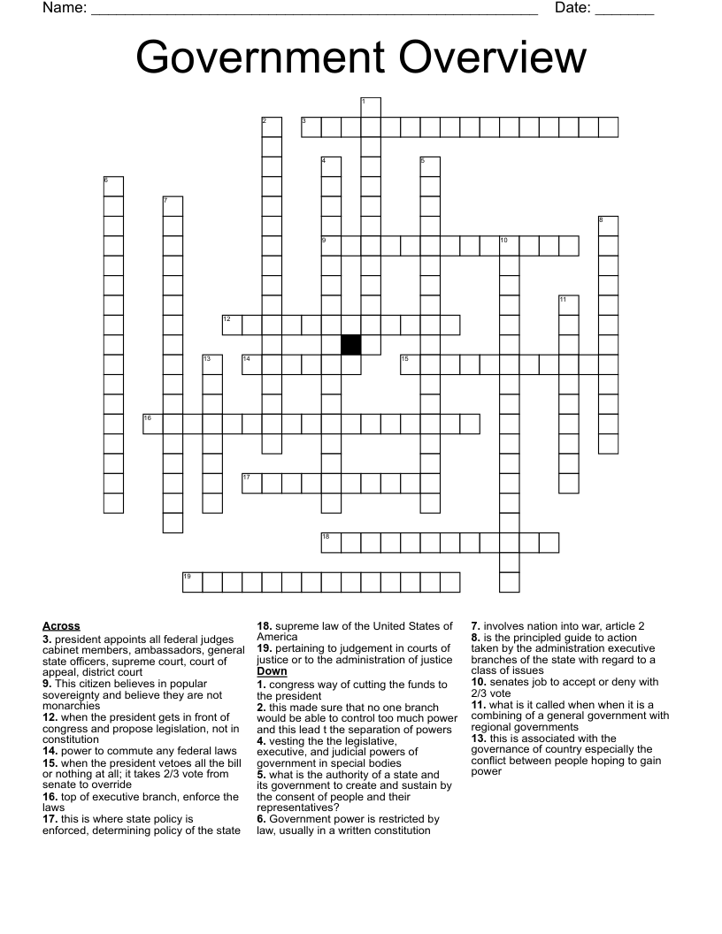 Government Overview Crossword
