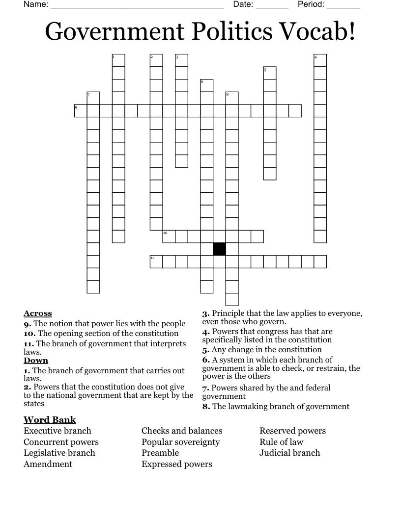 Government Politics Vocab!  Crossword