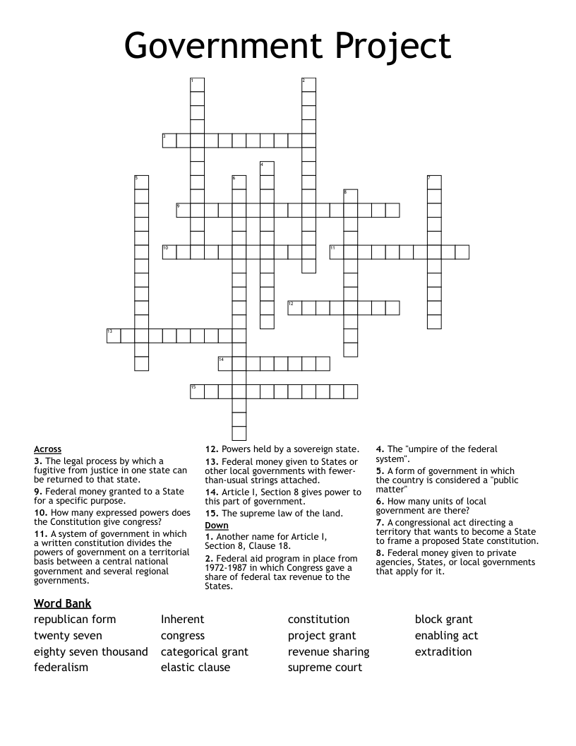 Government Project Crossword