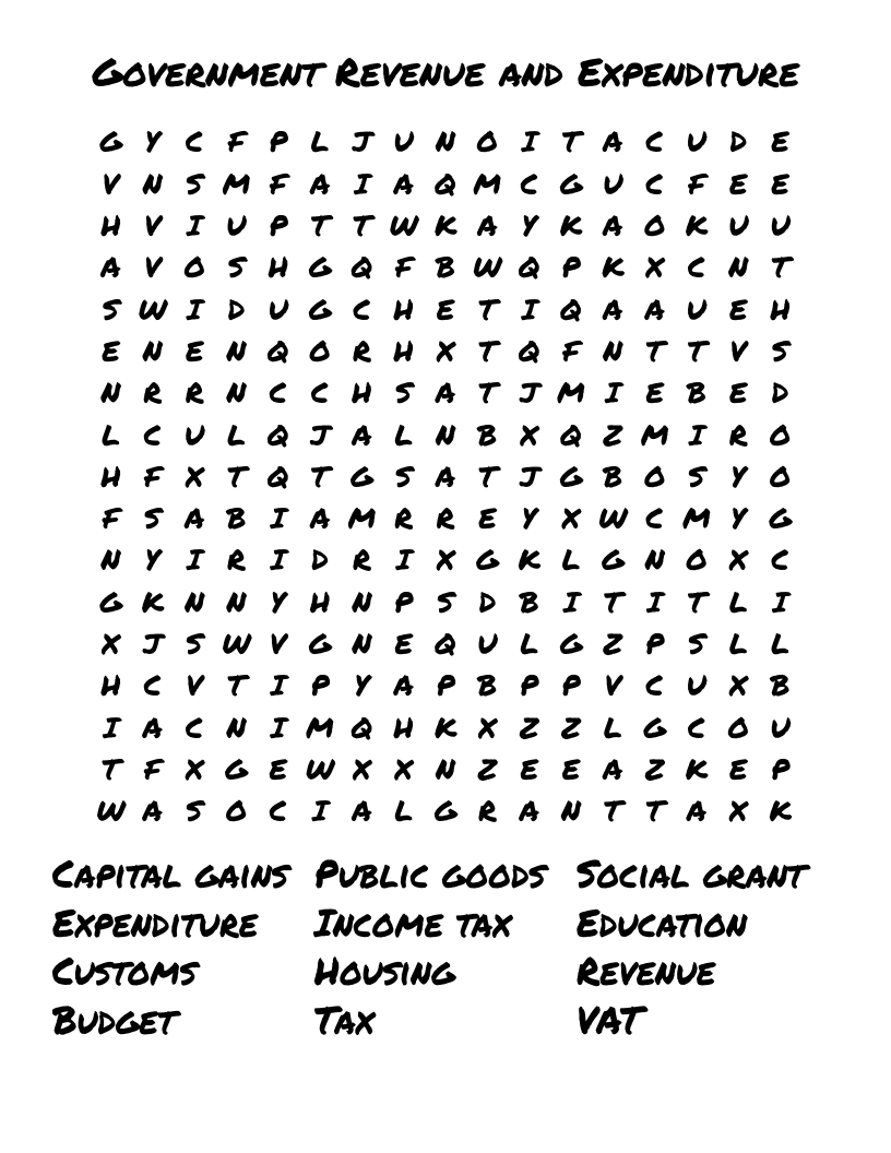 Government Revenue and Expenditure Word Search
