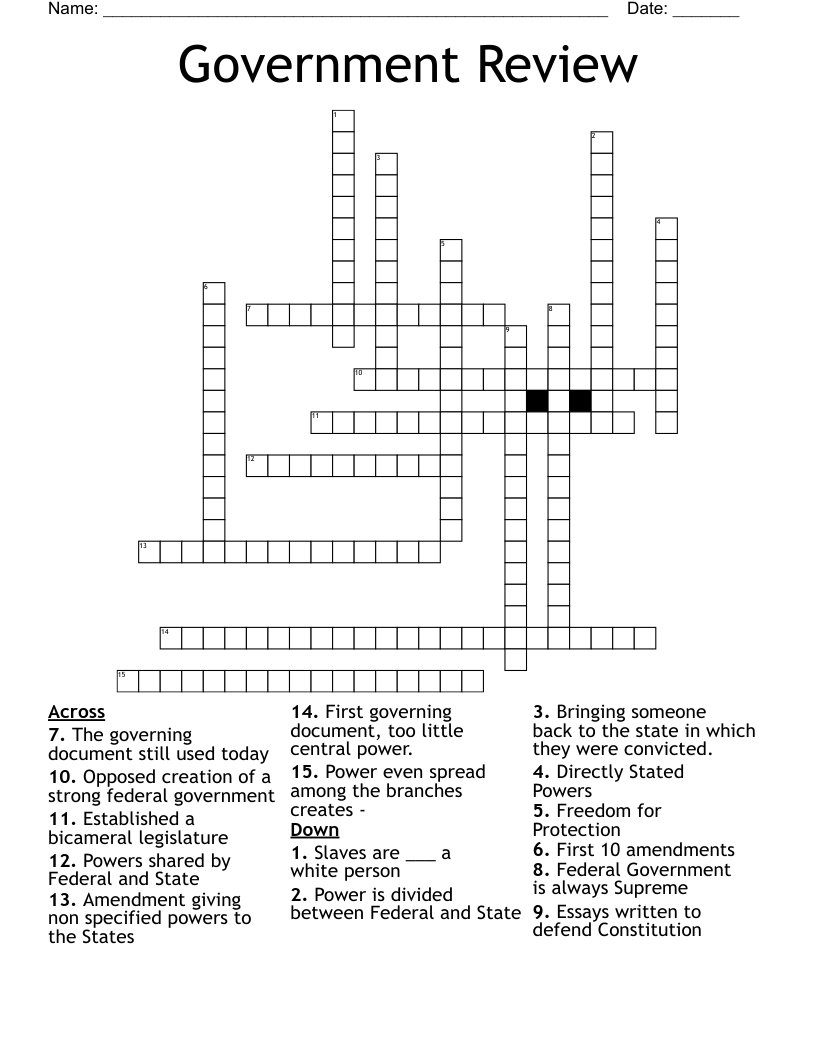 Government Review Crossword