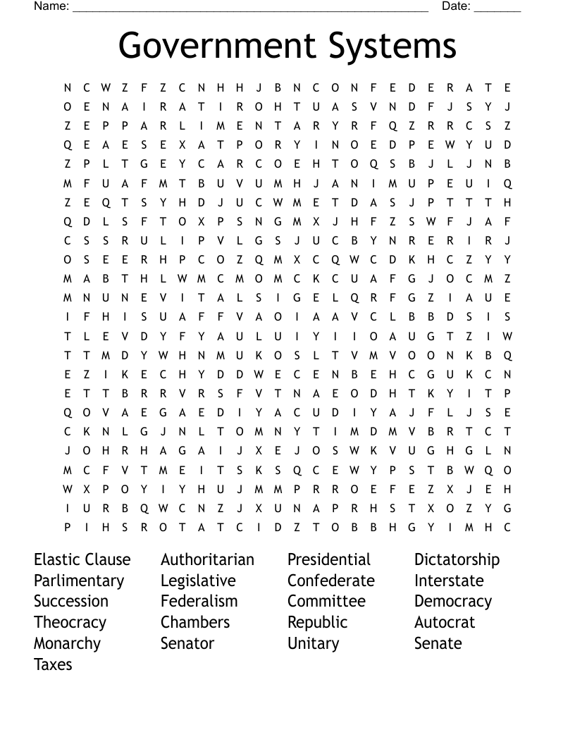 Government Systems Word Search
