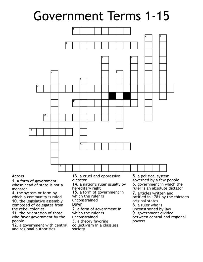 Government Terms 1-15 Crossword