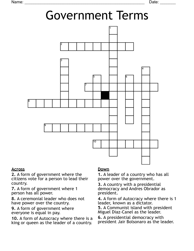 Government Terms Crossword