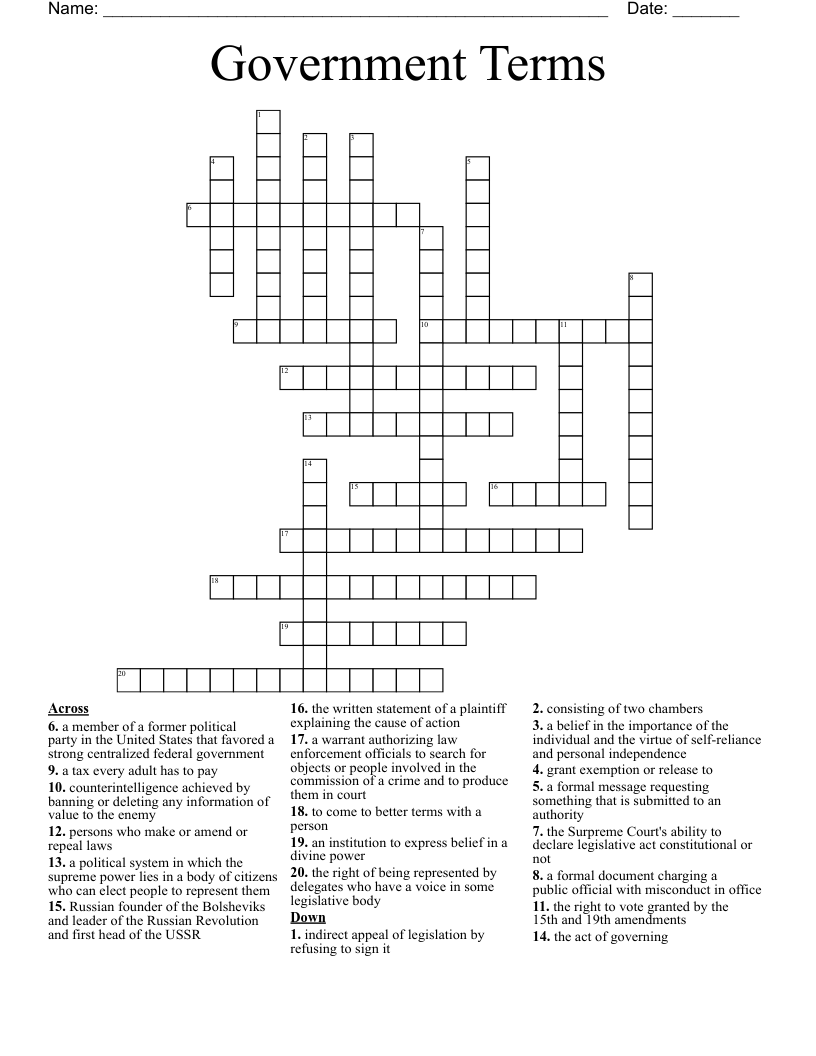 Government Terms Crossword