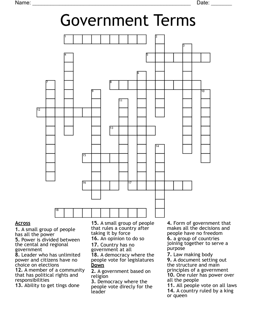 Government Terms Crossword