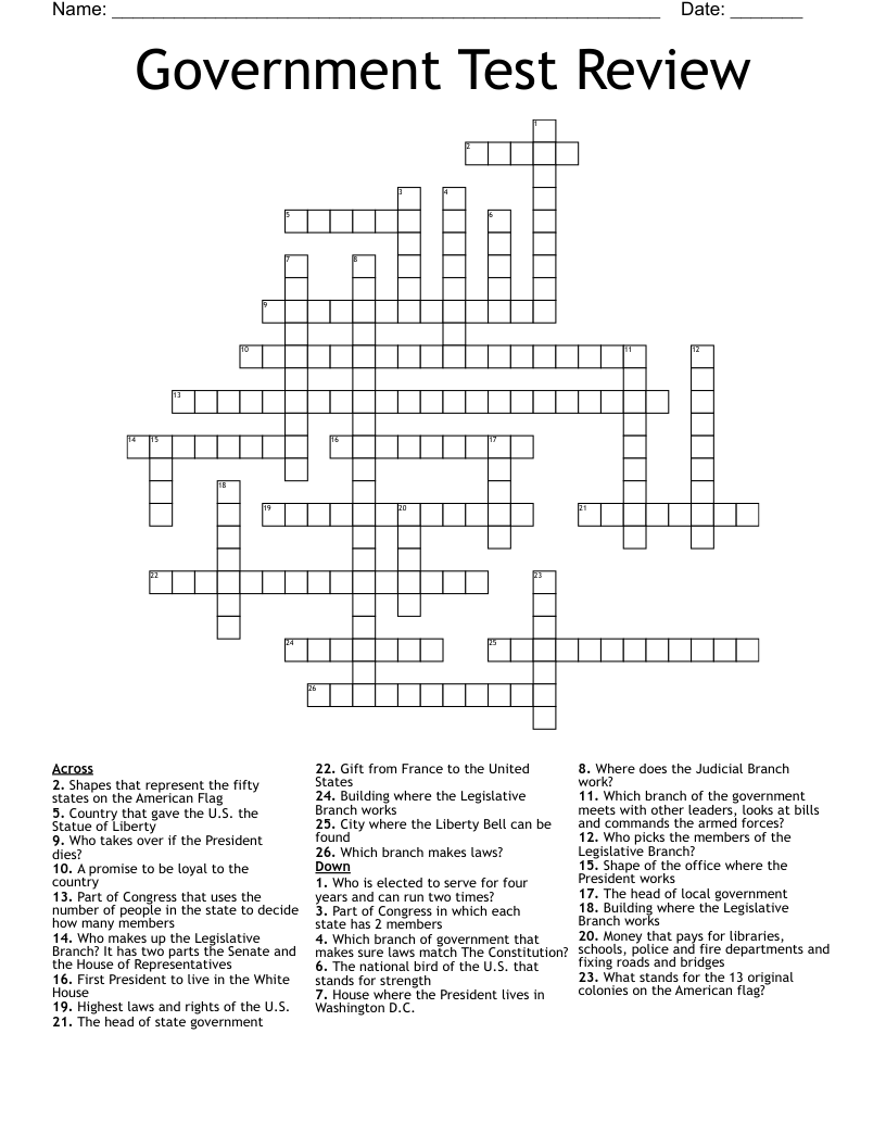 Government Test Review Crossword
