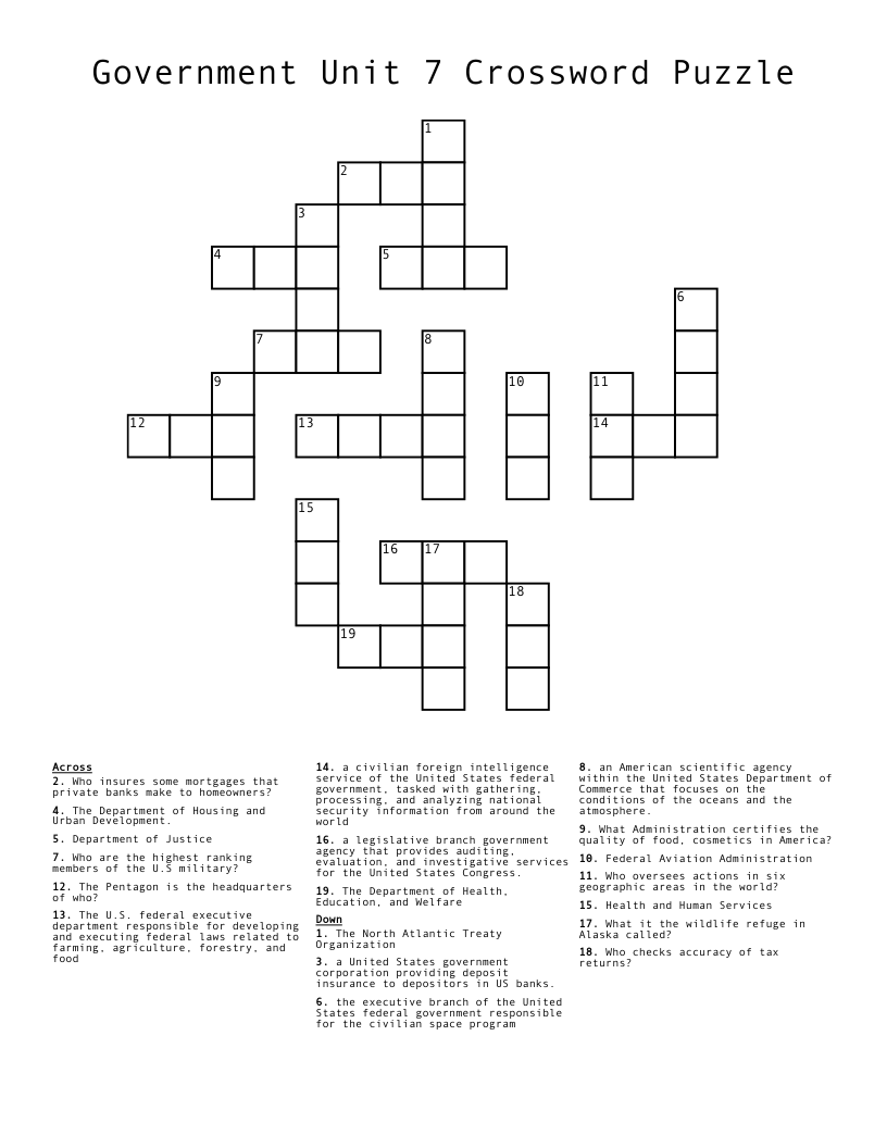 Government Unit 7 Crossword Puzzle