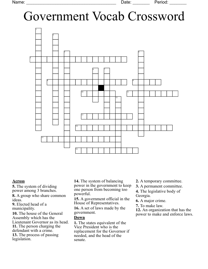 Government Vocab Crossword