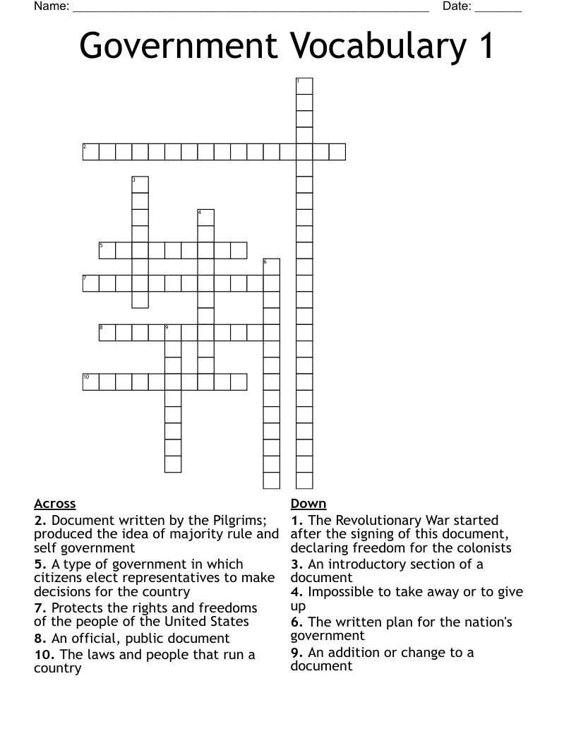 Government Vocabulary 1 Crossword