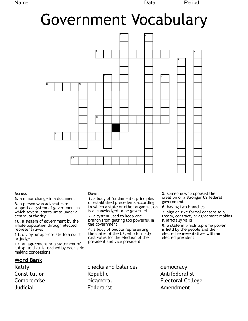 Government Vocabulary Crossword