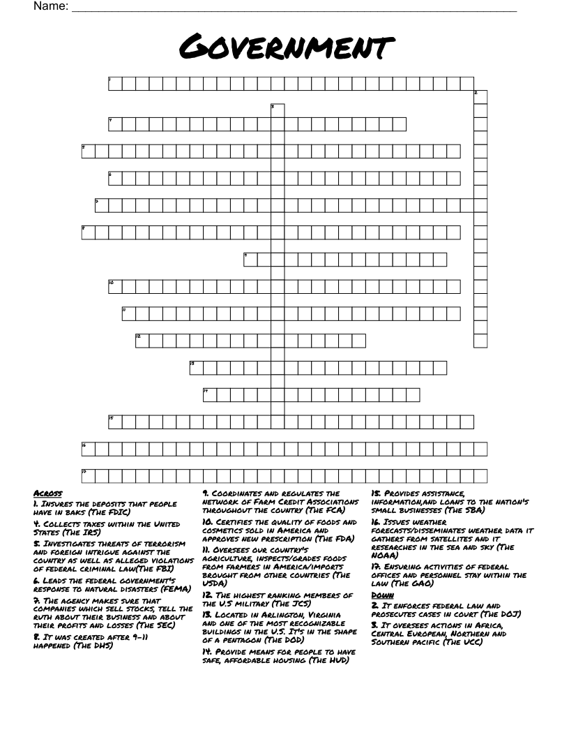 Government  Crossword