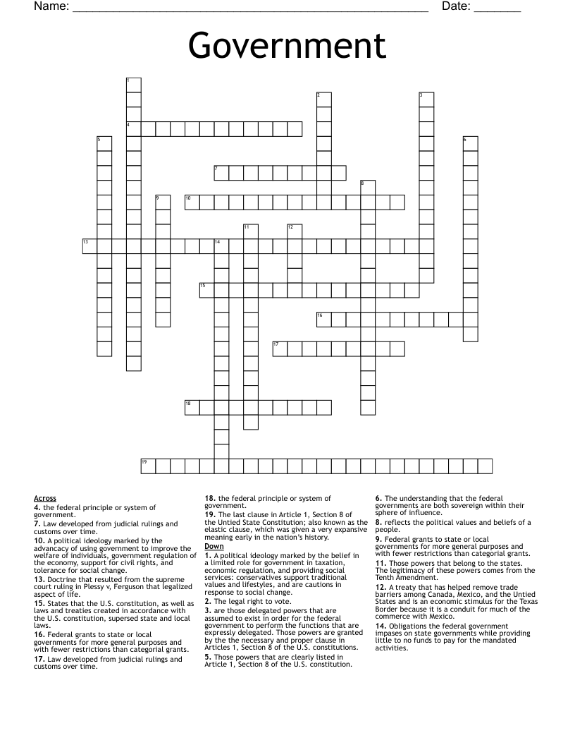 Government  Crossword