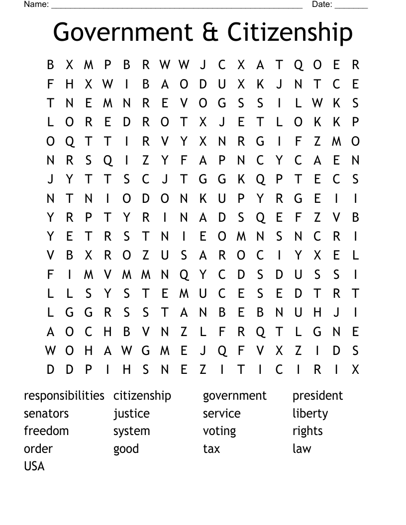 Government & Citizenship Word Search