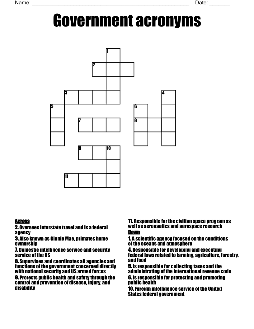 Government acronyms  Crossword