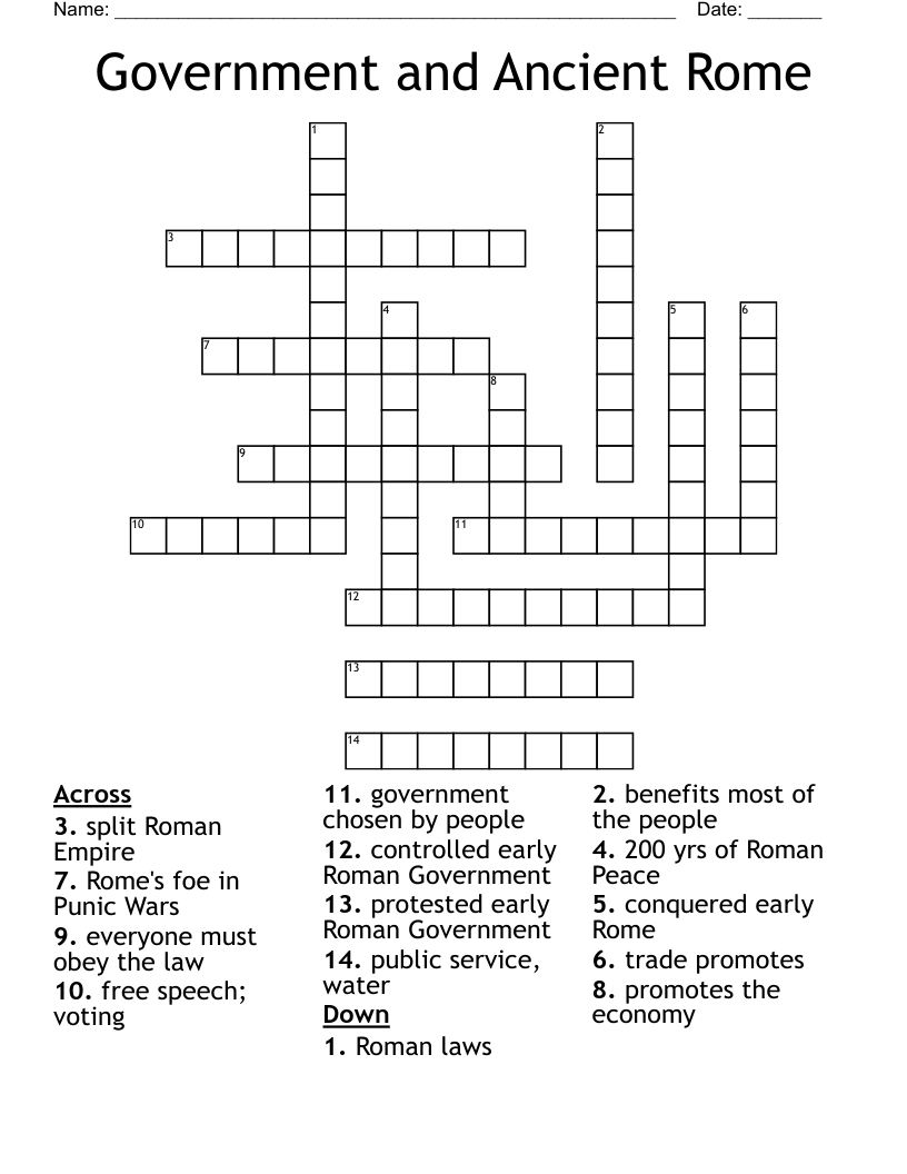 Government and Ancient Rome Crossword