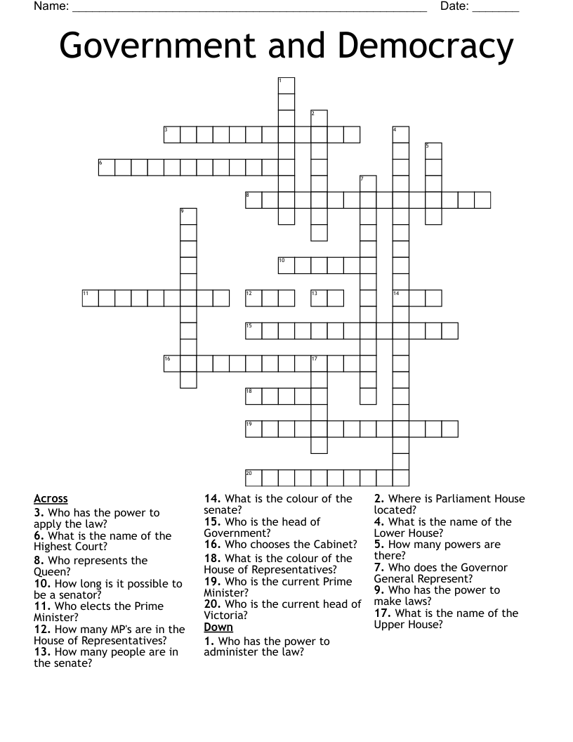 Government and Democracy Crossword
