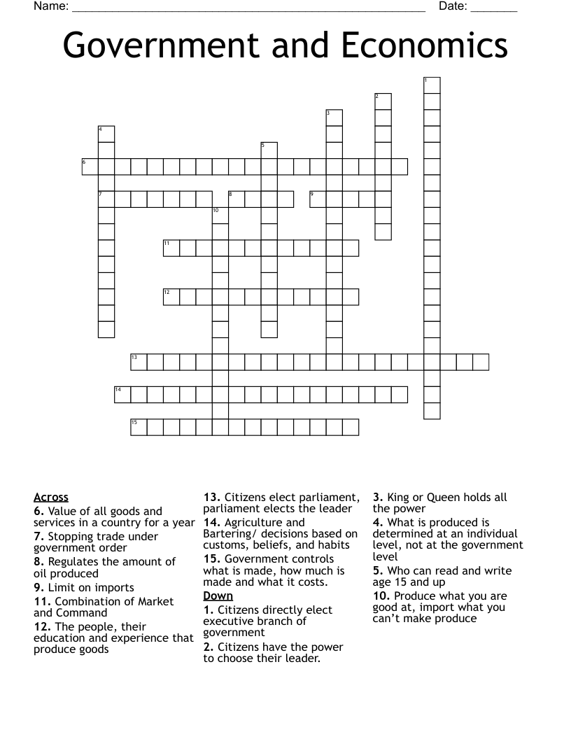 Government and Economics Crossword