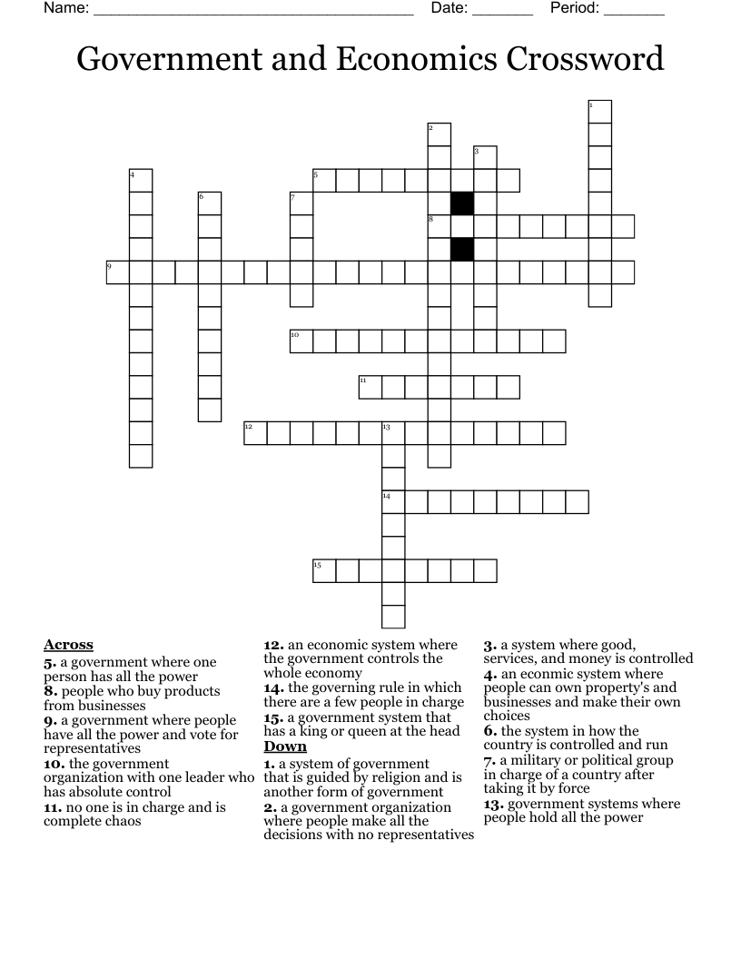 Government and Economics Crossword