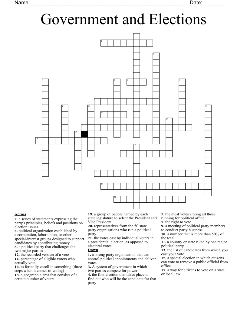 Government and Elections Crossword