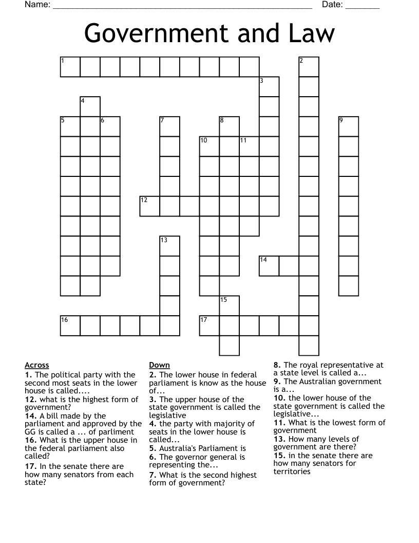 Government and Law Crossword