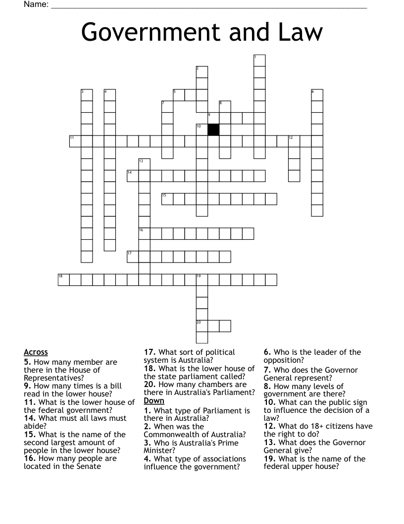 Government and Law  Crossword