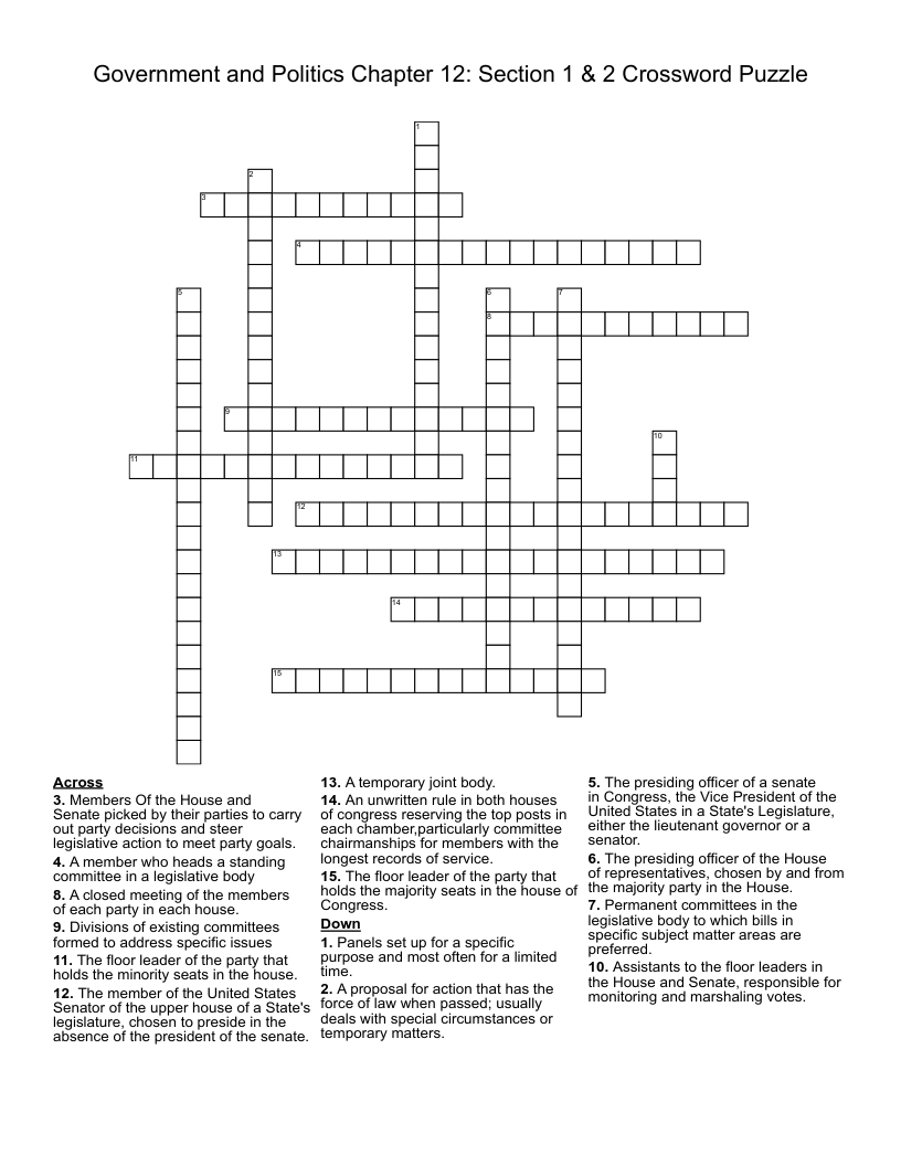 Government and Politics Chapter 12: Section 1 & 2 Crossword Puzzle