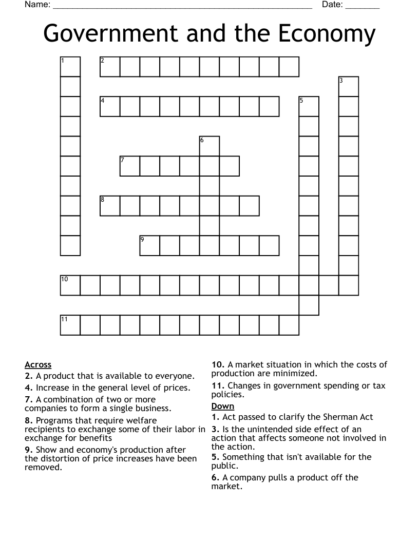 Government and the Economy Crossword