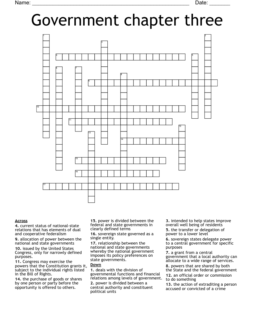 Government chapter three Crossword