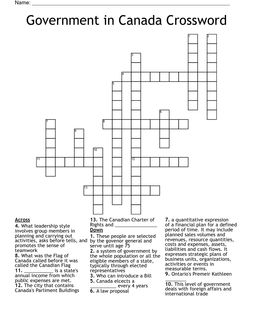 Government in Canada Crossword