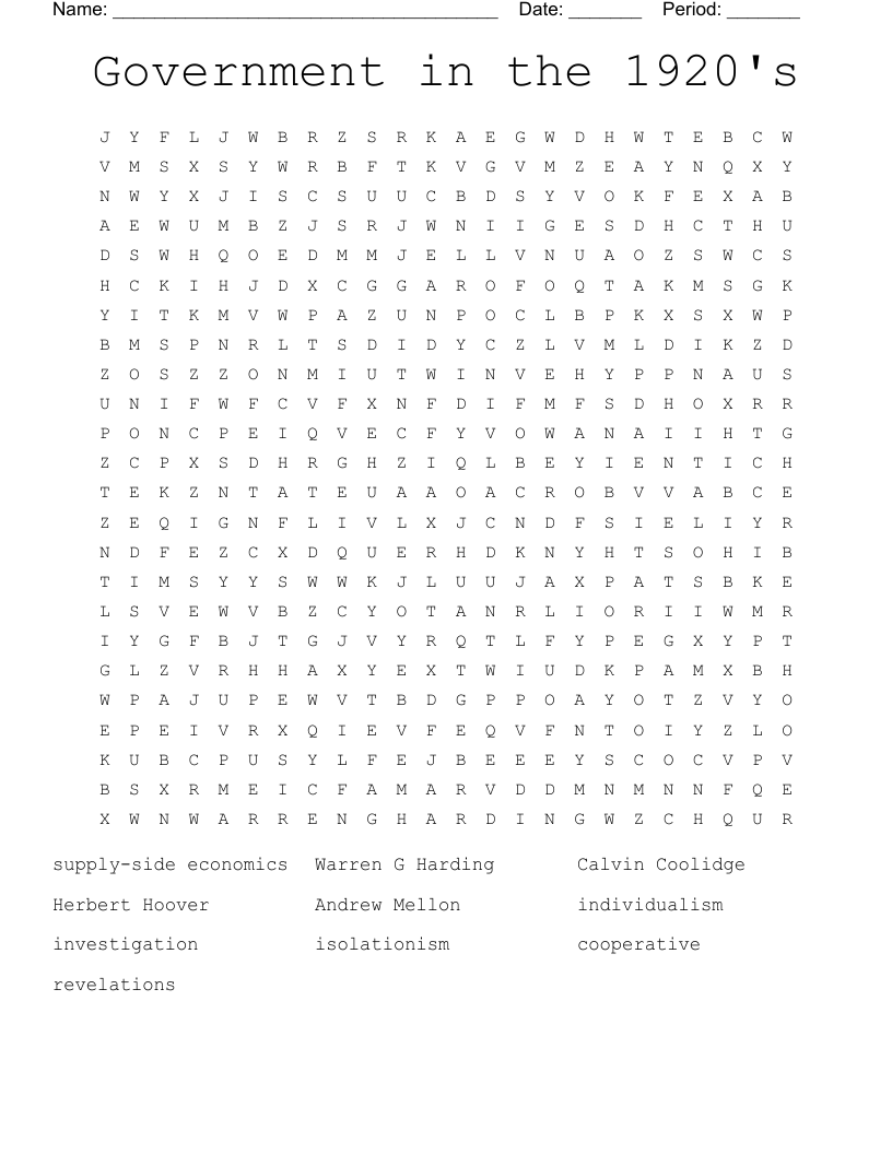 Government in the 1920's Word Search
