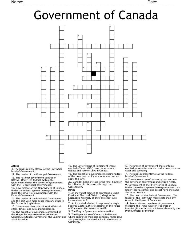 Government of Canada Crossword