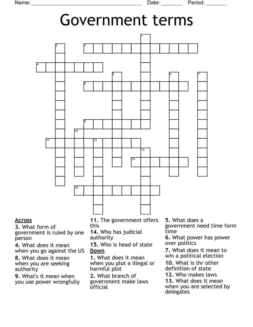 Government terms  Crossword