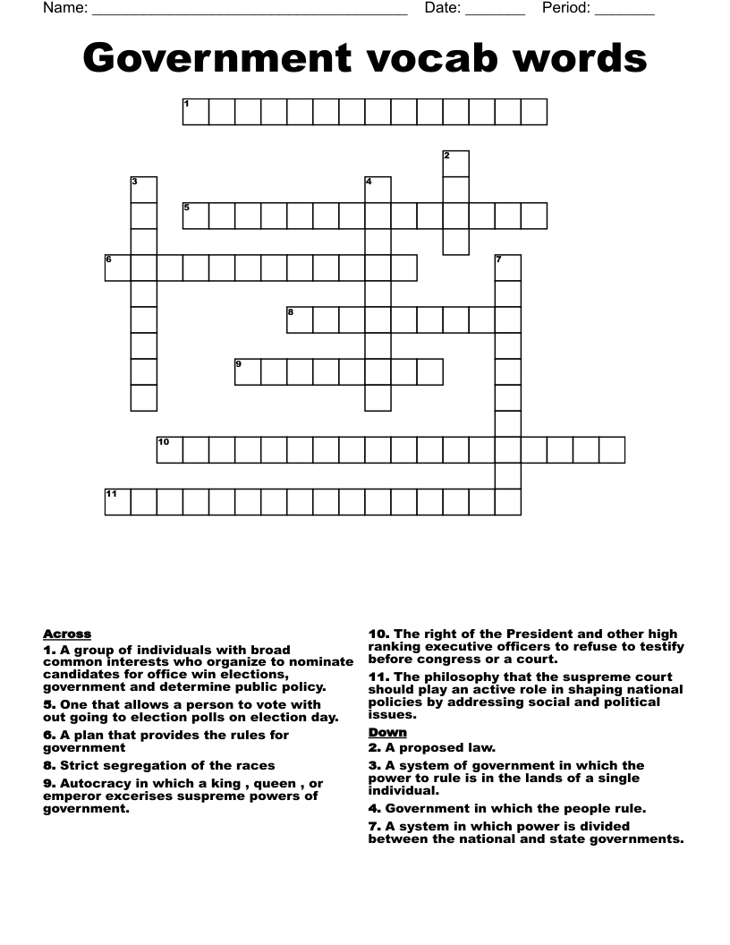 Government vocab words  Crossword