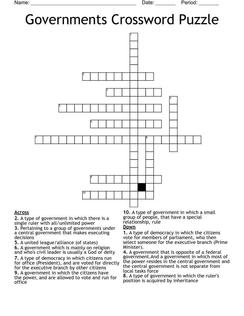 Governments Crossword Puzzle