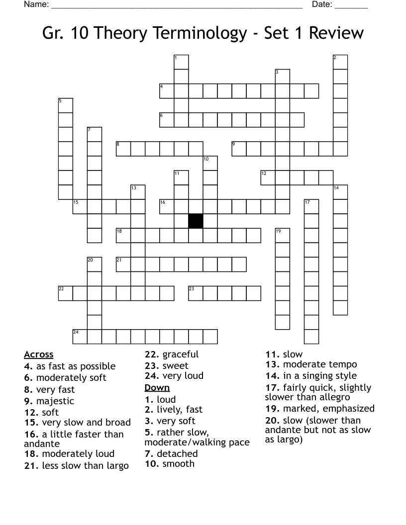 Gr. 10 Theory Terminology - Set 1 Review Crossword