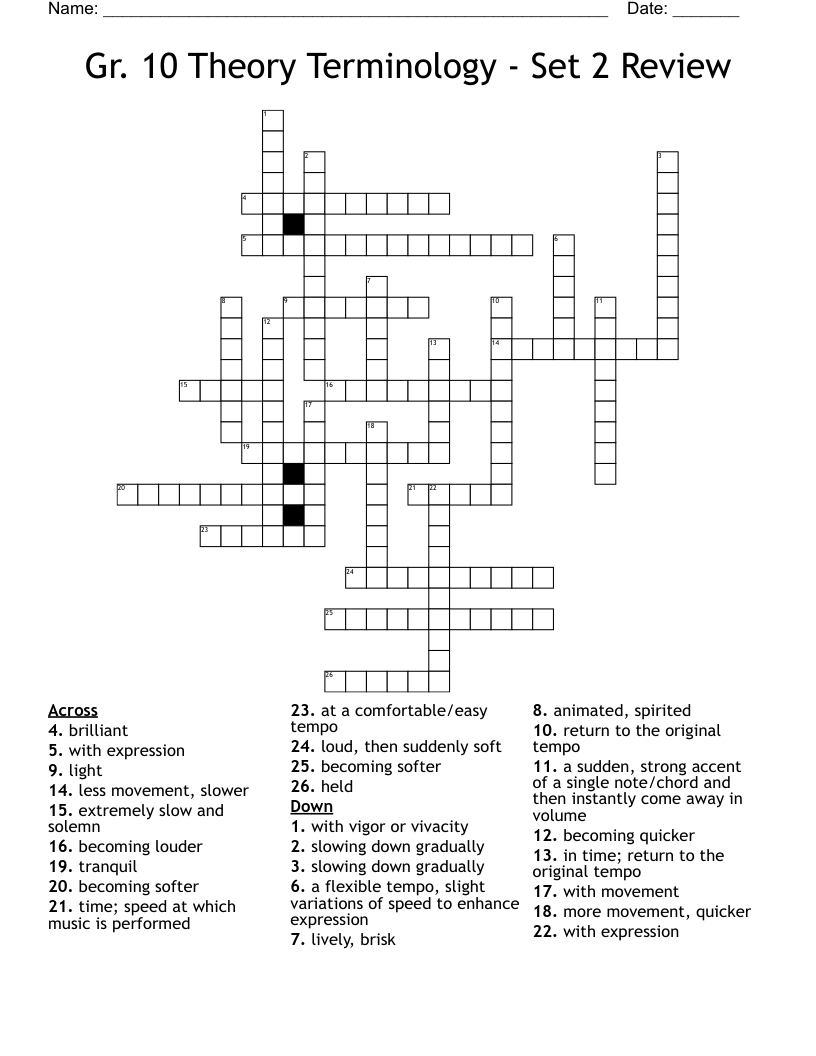 Gr. 10 Theory Terminology - Set 2 Review Crossword