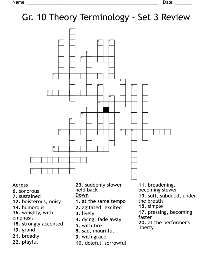 Gr. 10 Theory Terminology - Set 3 Review Crossword