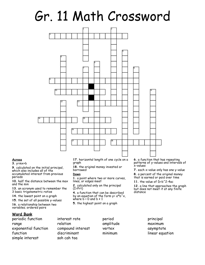 Gr. 11 Math Crossword
