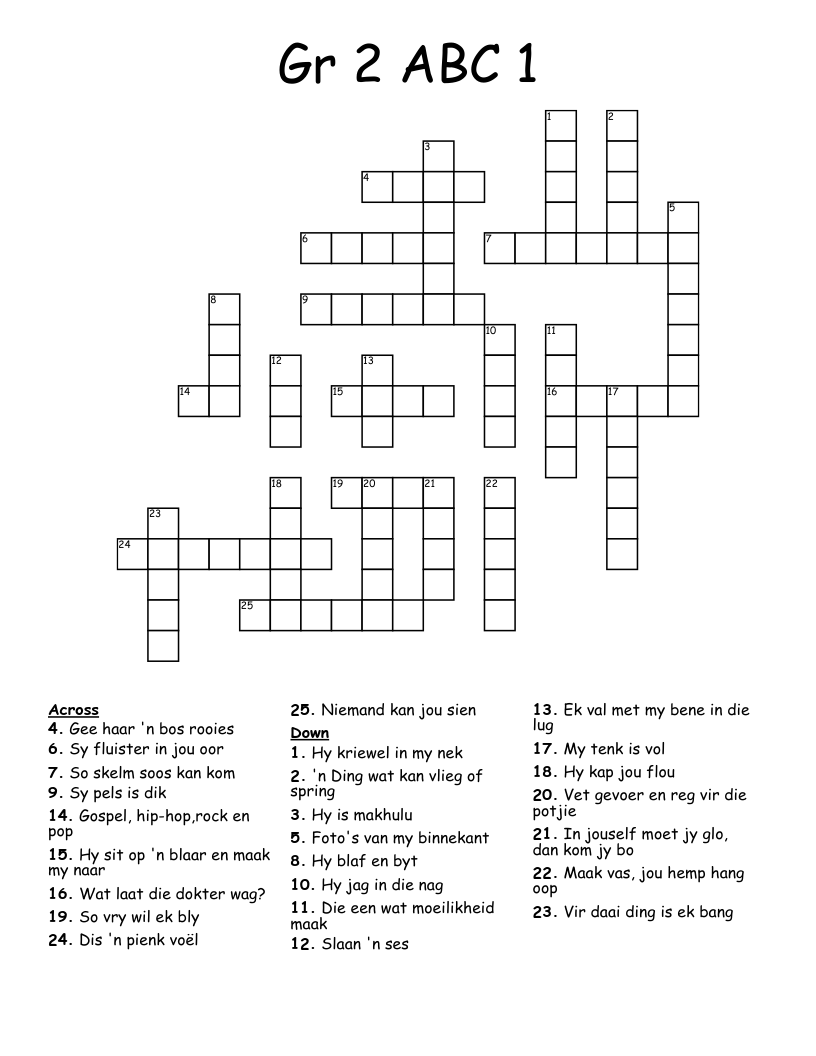 Gr 2 ABC 1 Crossword