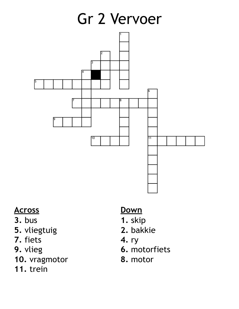 Gr 2 Vervoer Crossword
