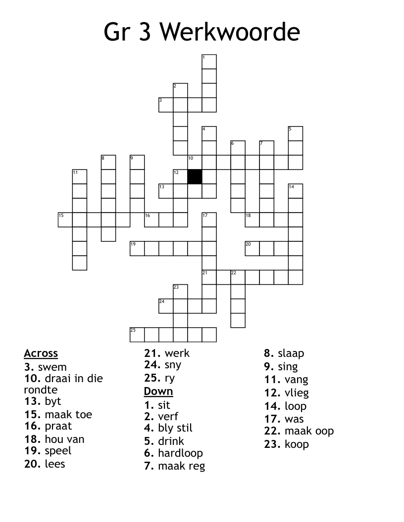Gr 3 Werkwoorde Crossword