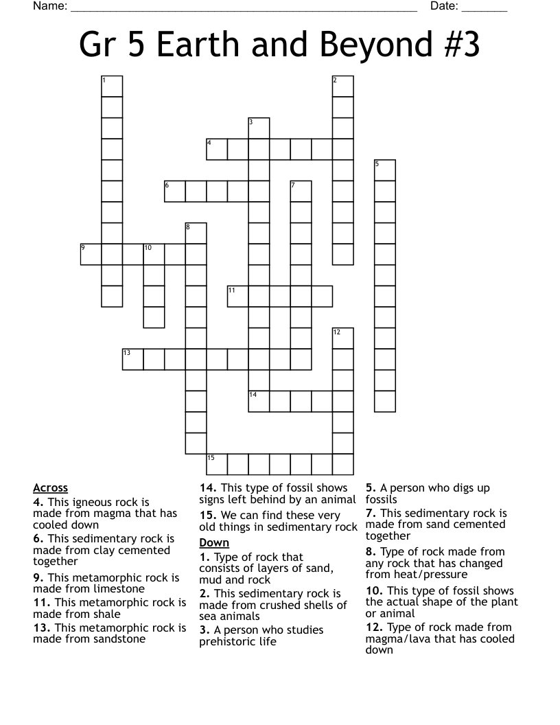 Gr 5 Earth and Beyond #3 Crossword