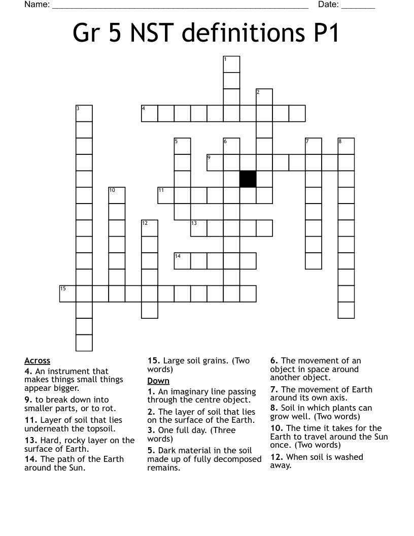 Gr 5 NST definitions P1 Crossword