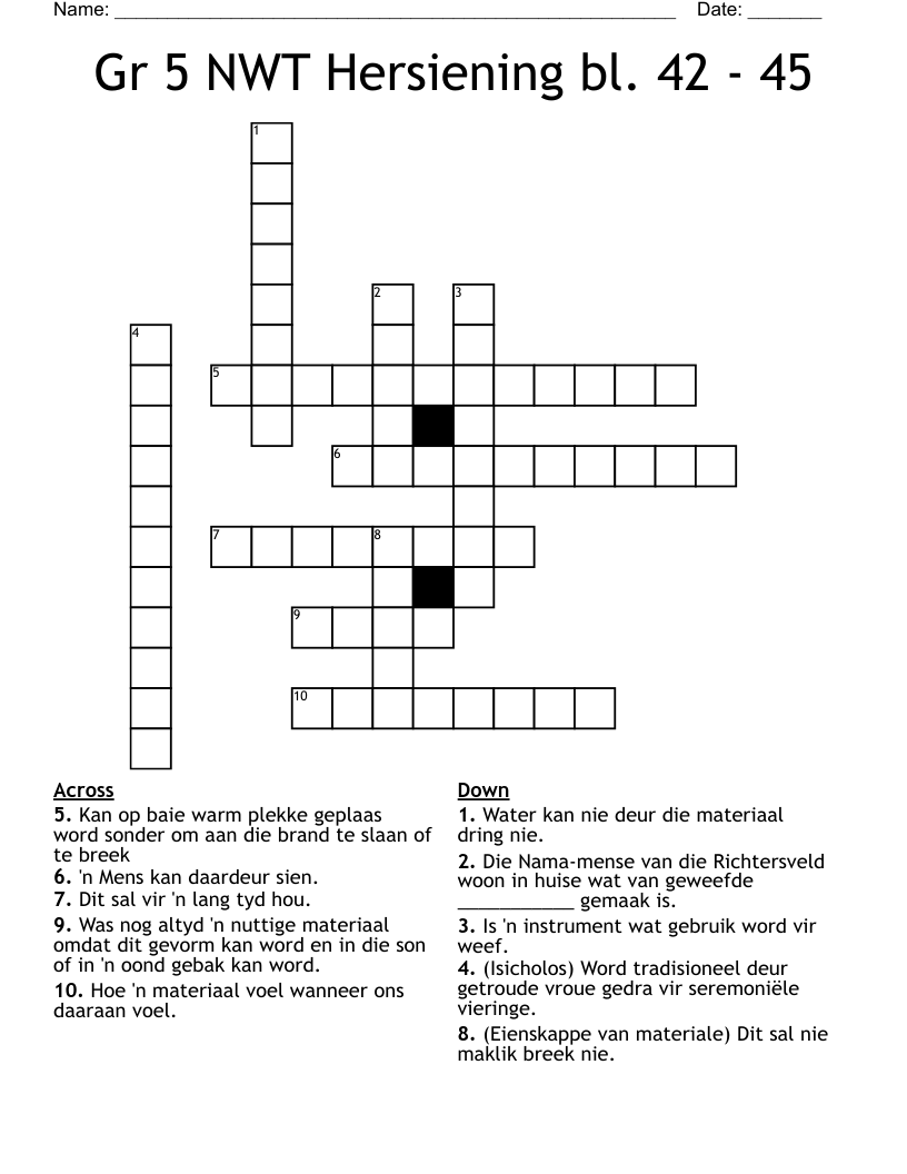 Gr 5 NWT Hersiening bl. 42 - 45 Crossword